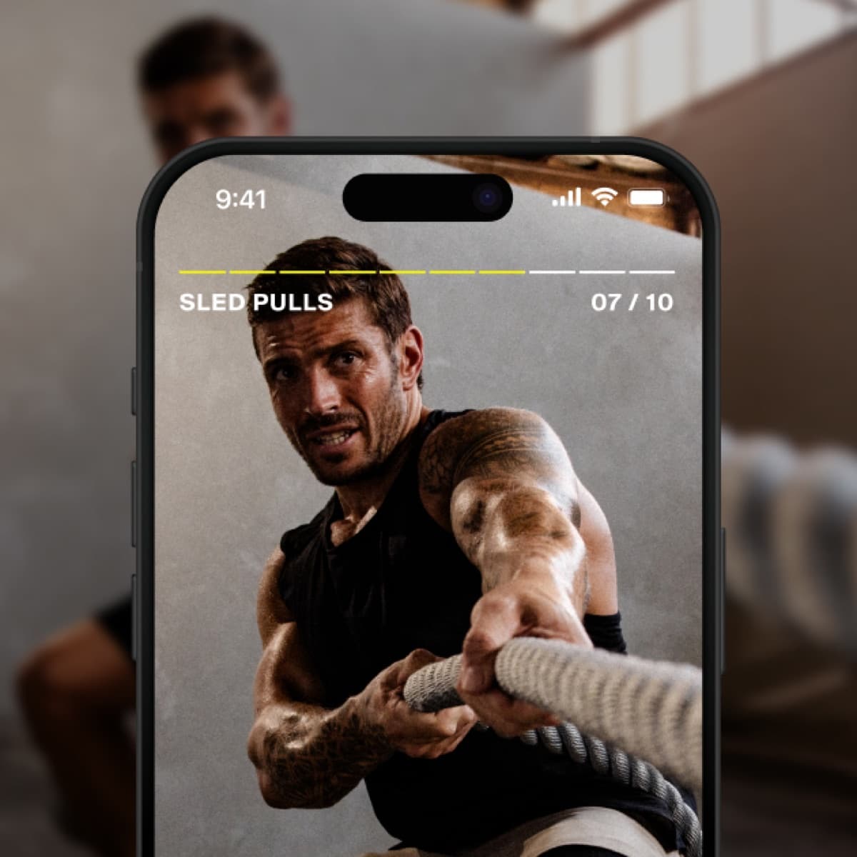 Centr Coach app showing a HYROX sled-pulls workout