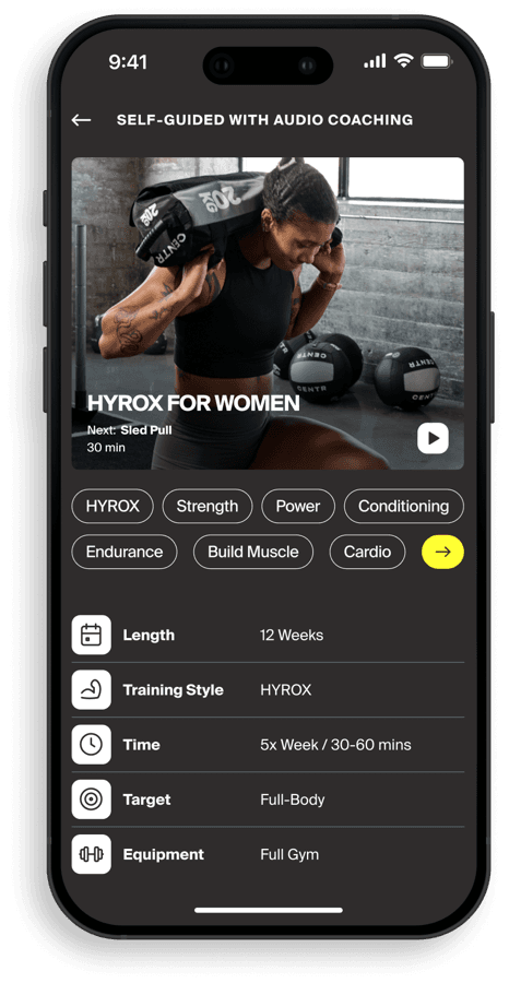 Centr Coach app showing a HYROX for Women program overview