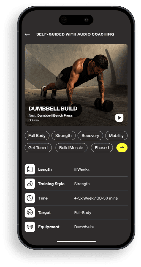 Centr Coach app showing the Dumbbell Build program